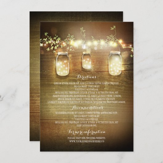 Mason Jars String Lights Hochzeitinformationskarte Begleitkarte (Vorne/Hinten)
