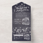 Mason Jars String Lights Navy Blumen Hochzeit All In One Einladung (Innen Boden)