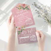 Mason Jars String Lights Rosa Blume Hochzeit RSVP All In One Einladung