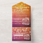 Mason Jars String Lights Rustic Wood Wedding RSVP All In One Einladung (Innen Boden)