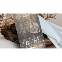 Mason Jars String Lights Rustic Wood Wedding RSVP All In One Einladung