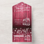Mason Jars String Lights Rustic Wood Wedding RSVP All In One Einladung (Innen Boden)