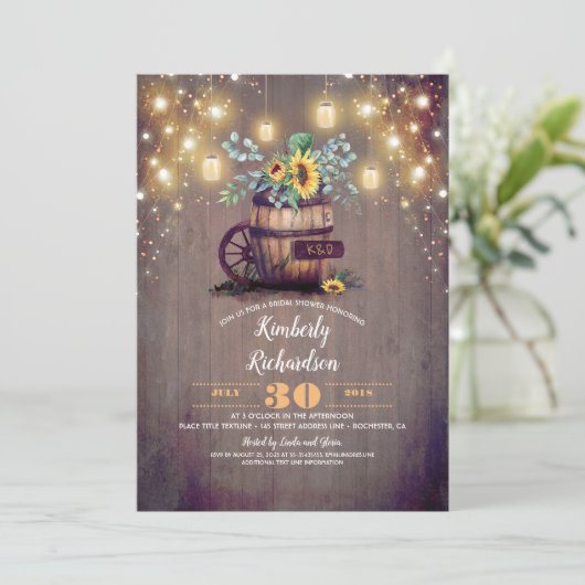 Mason Jars Sunflower Rustic Fall Brautparty Einladung (Stehend Vorderseite)