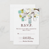 Mason Jars und Blue Green Blume Hochzeit RSVP (Vorne/Hinten)