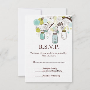 Mason Jars und Blue Green Blume Hochzeit RSVP