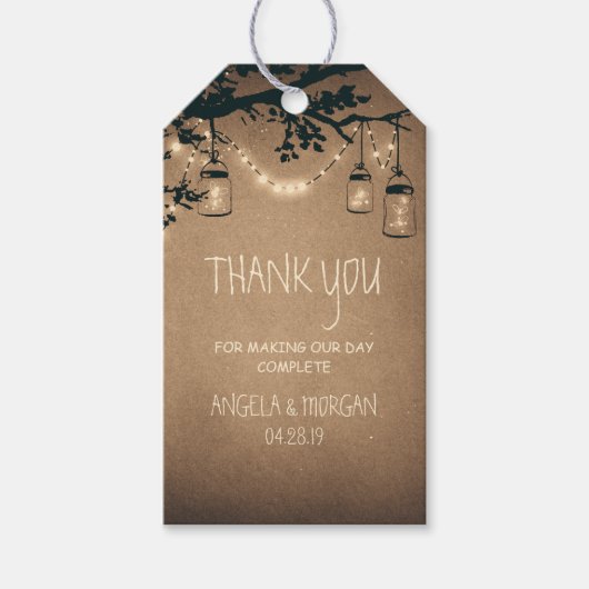 Mason Jars und Fireflies Rustische Hochzeit Geschenkanhänger (Vorderseite)