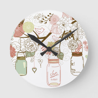 Mason Jars und Hübsche Blume Runde Wanduhr