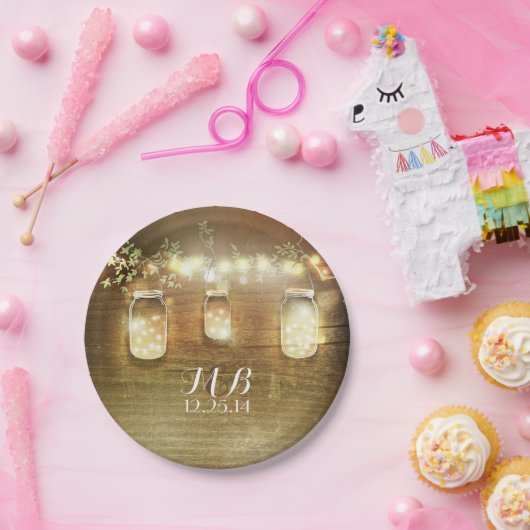 Mason Jars und String Lights rustikal Pappteller (Party)