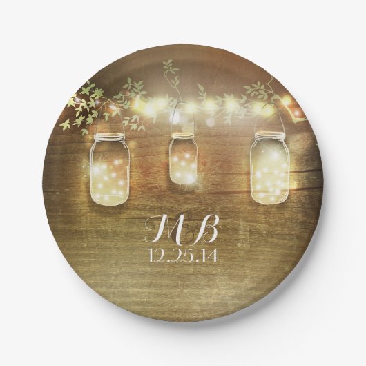 Mason Jars und String Lights rustikal Pappteller (Vorderseite)