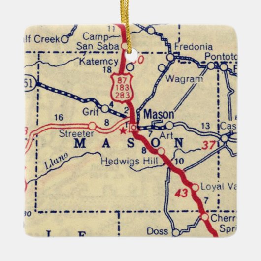 Mason TX Vintag Map Keramikornament (Vorderseite)