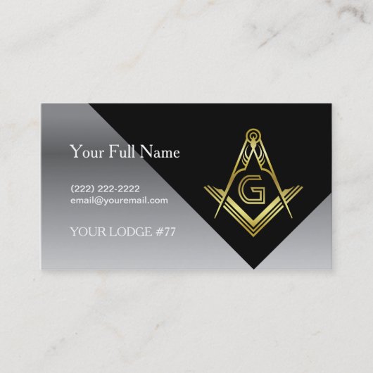 Masonic Business Card Designs | Black Gold Silver Telefonnummerkarte (Vorderseite)