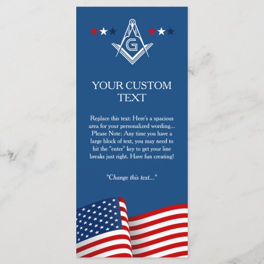 Masonic Flag Ceremony Card, American Freemason Programm (Rückseite)