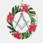 Masonic Freemason Masonry Wreath Poinsettia Keramik Ornament (Links)