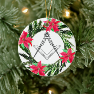 Masonic Freimaurer Maurer Kranz Weihnachtsstern  Keramik Ornament