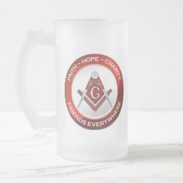 Masonic Frosted Mug Red Mattglas Bierglas