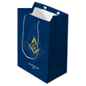 Masonic Gift Bags | Navy Blue Gold Freimaurerei Mittlere Geschenktüte (Vorderseite Schrägansicht)