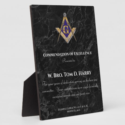 Masonic Lodge Appreciation Award Plaque Fotoplatte (Seite)