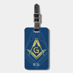 Masonic Luggage Tags   Navy Blue Gold Freemason Gepäckanhänger