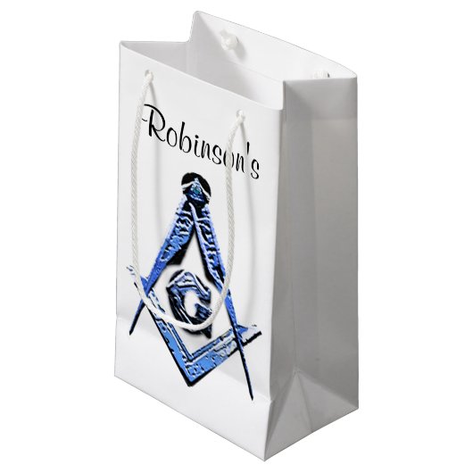 Masonic Minds (blau) Kleine Geschenktüte (Vorderseite Schrägansicht)