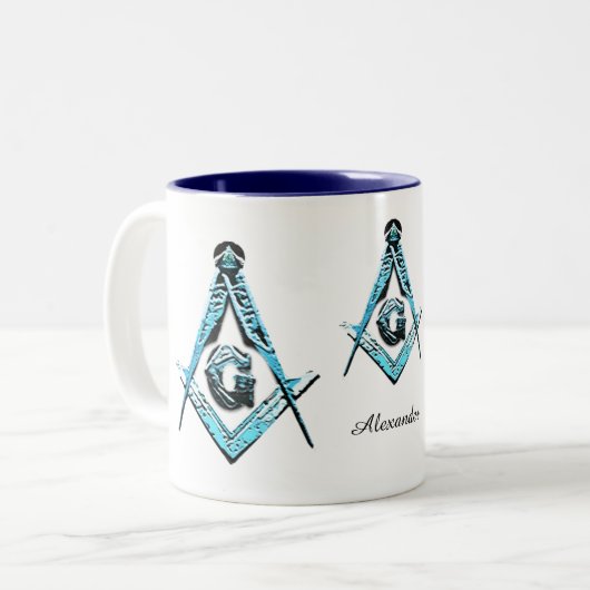 Masonic Minds (Light Blue) Zweifarbige Tasse (Vorderseite Links)