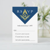 Masonic Navy Blue und Gold Elegante Freemason RSVP Karte (Stehend Vorderseite)