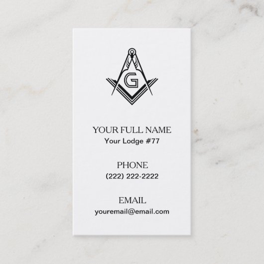 Masonic Square & Compass Business Cards, Freemason Visitenkarte (Vorderseite)