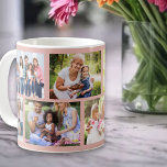 Masonry Grid Soft Pink 8 FotoCollage Kaffeetasse<br><div class="desc">Personalisierte Kaffee-Tasse mit einer angesagten Foto-Collage im Stil eines Mauerwerks aus eigenen Fotos. Das Design hat eine Hintergrundfarbe von weichem Rosa, die Sie bearbeiten können, wenn Sie möchten. (klicken Sie auf "Weitere Anpassung" oder schreiben Sie mir für Hilfe). Die Fotovorlage ist für Sie das Set, 8 Ihrer Familienfotos hochzuladen, die...</div>