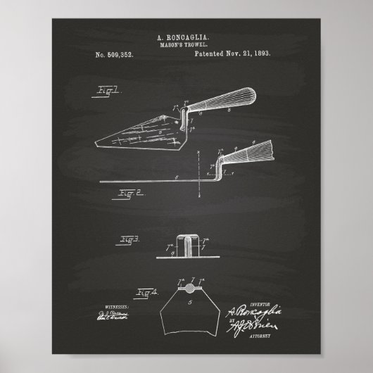 Mason's Trowel 1893 Patent Art Chalkboard Poster (Vorne)