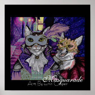 Masquarade Cat, Color Art Print by Erin Cooper Poster