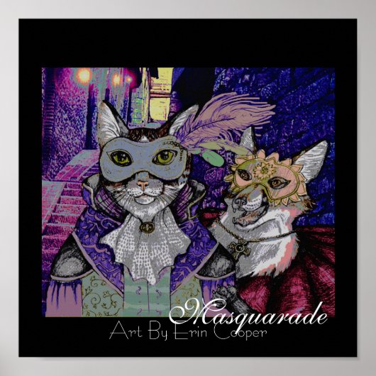 Masquarade Cat, Color Art Print by Erin Cooper Poster (Vorne)
