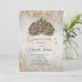 Masque Celestial Stars Gold Quinceanera Einladung (Stehend Vorderseite)