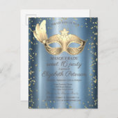 Masque Diamonds Blue Metallalic Sweet 16 Einladungspostkarte (Vorne/Hinten)