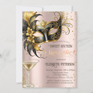 Masque Diamonds Champagne Roségold Sweet 16   Einladung