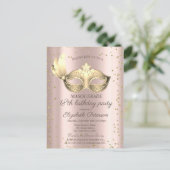 Masque Diamonds Rose Gold Masquerade18. Geburtstag Einladungspostkarte (Stehend Vorderseite)