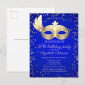 Masque Diamonds Royal Blue 18. Geburtstag Einladungspostkarte (Vorne/Hinten)