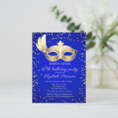Masque Diamonds Royal Blue 18. Geburtstag Einladungspostkarte (Stehend Vorderseite)