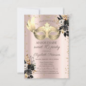 Masque Diamonds Schwarze Rose Rose Gold Sweet 16 Einladung (Vorderseite)
