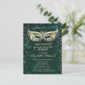 Masque Gold Diamonds Green Quinceañera Einladungspostkarte (Stehend Vorderseite)