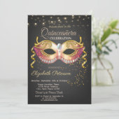 Masque, Licht, Diamanten Masquerad Quinceañera Einladung (Stehend Vorderseite)