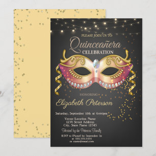 Masque,Lichter,Diamanten Masquerad Quinceañera Einladung