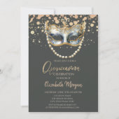 Masque Perlen, Confetti Masquerade Quinceañera Einladung (Vorderseite)