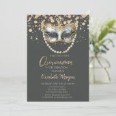 Masque Perlen, Confetti Masquerade Quinceañera Einladung (Stehend Vorderseite)