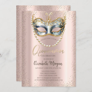 Masque, Perlen Confetti Rose Gold Quinceñera Einladung