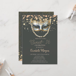 Masque Perlen,Konfetti-Maskerade Sweet 16 Einladung