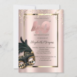 Masque Rose Gold 40. Geburtstag Einladung