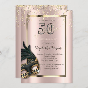 Masque Rose Gold 50. Geburtstag Einladung