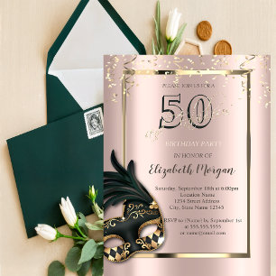 Masque Rose Gold 50. Geburtstagseinladung Einladung