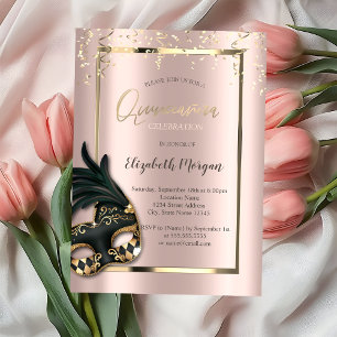 Masque Roségold-Masquerade Quinceañera Einladung