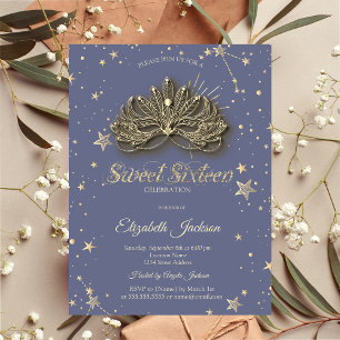 Masque Stars Pastel Lavendel Sweet 16 Einladung
