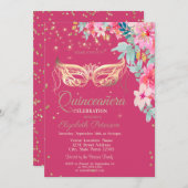 Masquer, Diamonds Spring Flowers Quinceañera Einladung (Vorne/Hinten)